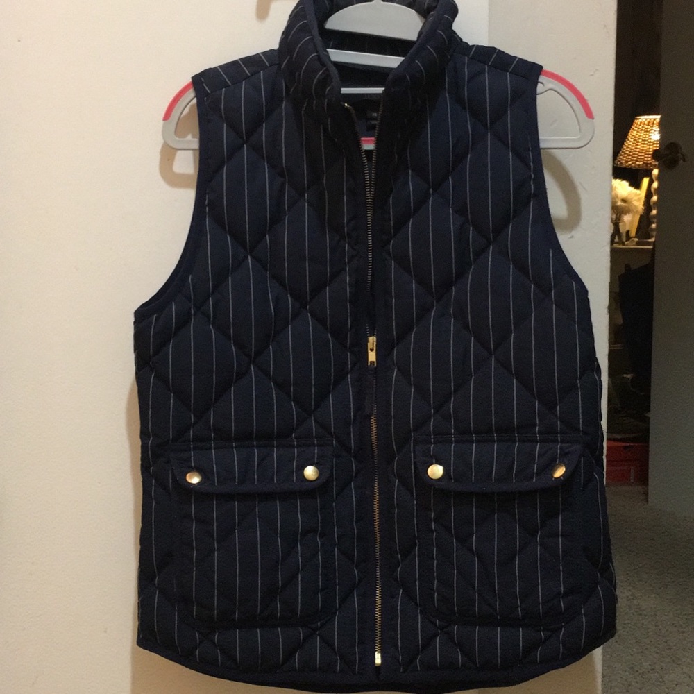 JCrew Pinstripe Navy Puffer Vest